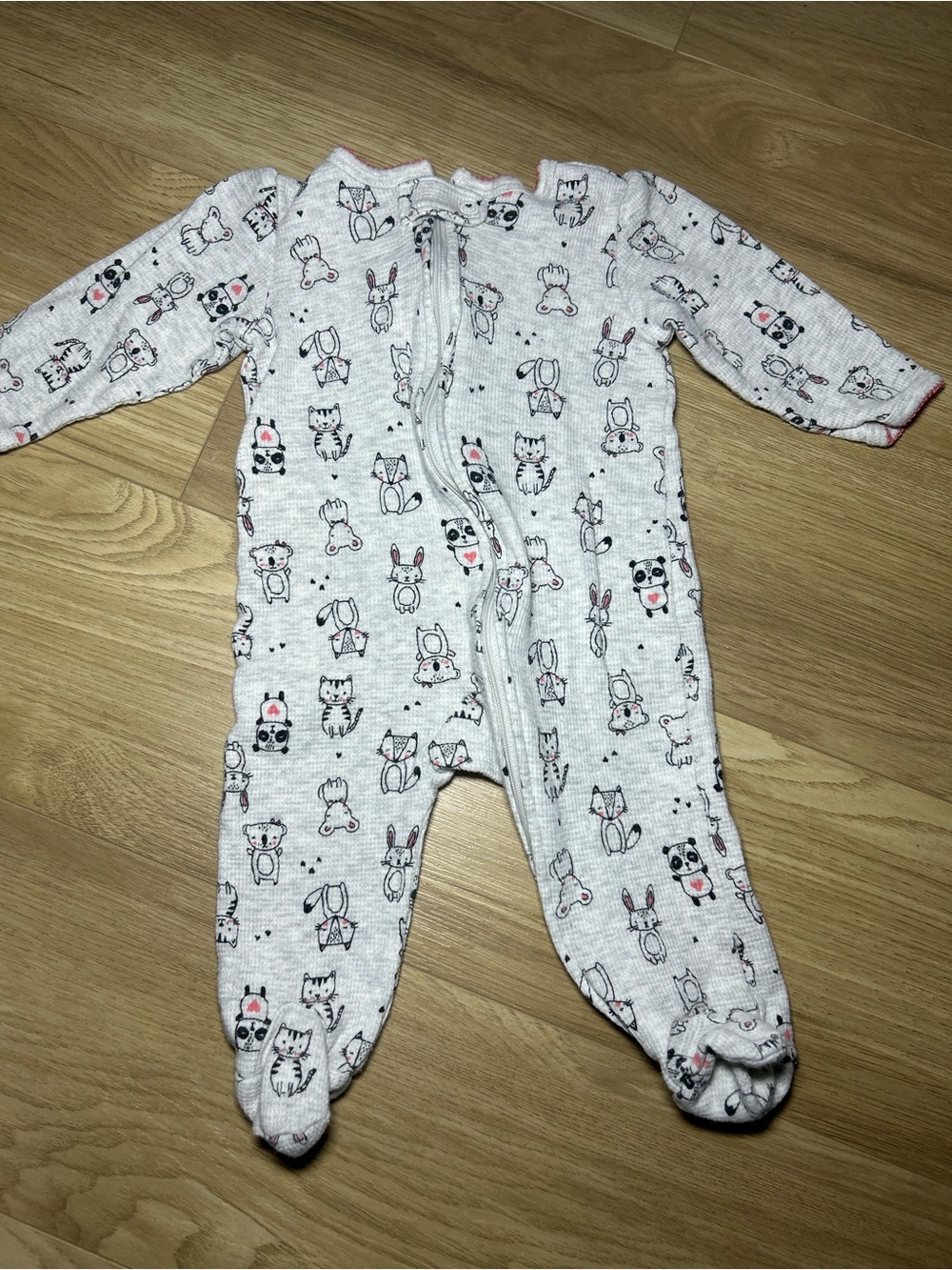 Carter's White Footed One-Piece with Cute Animal Print and Pink Accents